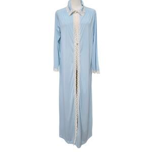 Movie Star Vtg 60s 70s Coquette Feminine Romantic Lace Robe M Light Blue USA